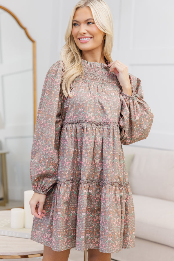 NURSING COLLECTION: Be Your Best Brown Ditsy Floral Babydoll Dress ...