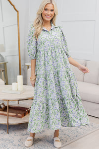 NURSING COLLECTION: Love Found Lavender Ditsy Floral Tiered Midi Dress