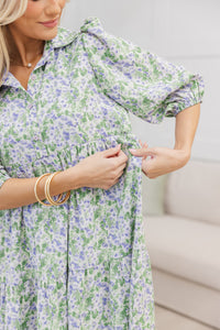 NURSING COLLECTION: Love Found Lavender Ditsy Floral Tiered Midi Dress