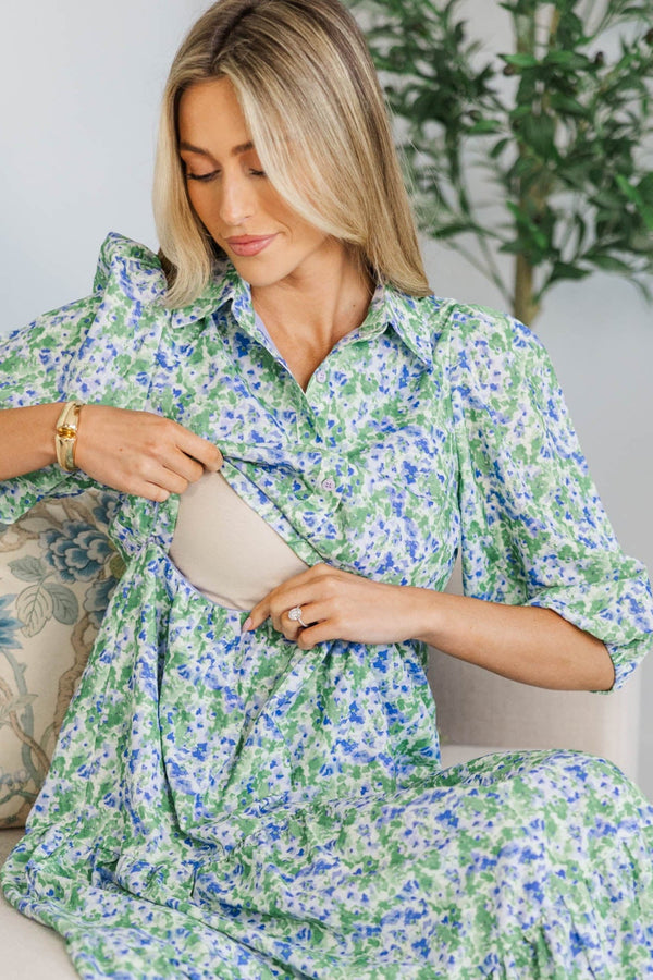 NURSING COLLECTION: Love Found Lavender Ditsy Floral Tiered Midi Dress