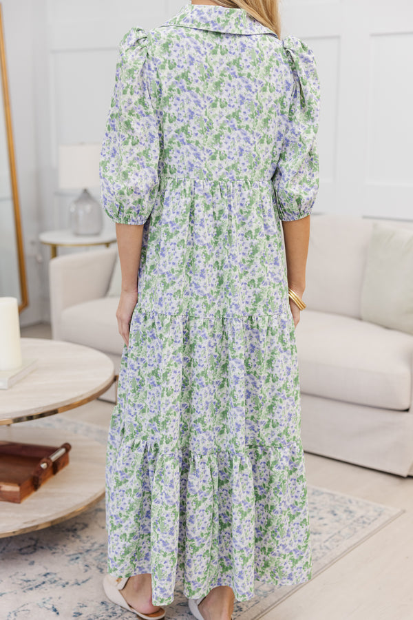 NURSING COLLECTION: Love Found Lavender Ditsy Floral Tiered Midi Dress