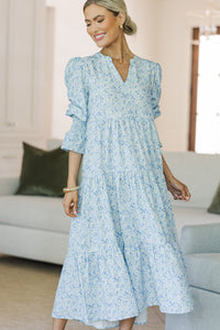 NURSING COLLECTION: What A Surprise Blue Ditsy Floral Tiered Midi Dress