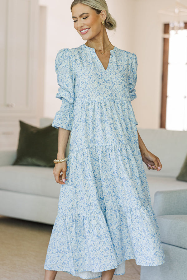 NURSING COLLECTION: What A Surprise Blue Ditsy Floral Tiered Midi Dress