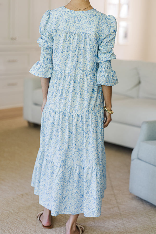 NURSING COLLECTION: What A Surprise Blue Ditsy Floral Tiered Midi Dress