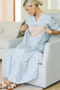 NURSING COLLECTION: What A Surprise Blue Ditsy Floral Tiered Midi Dress