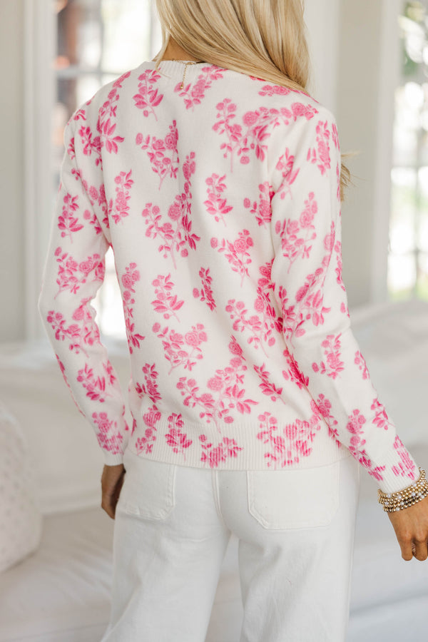 Figure It All Out Pink Toile Sweater