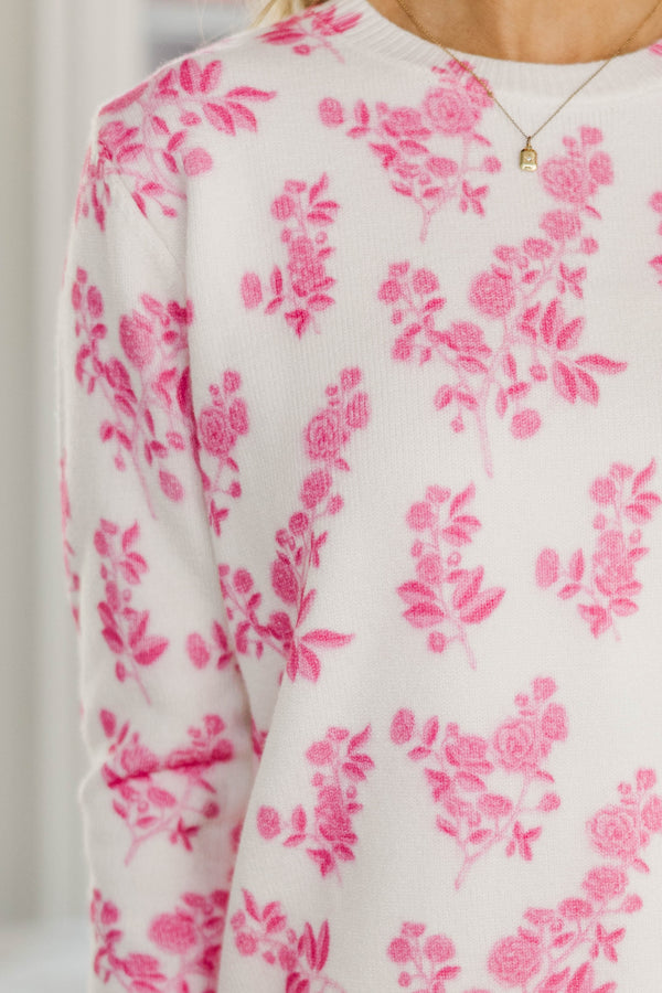 Figure It All Out Pink Toile Sweater