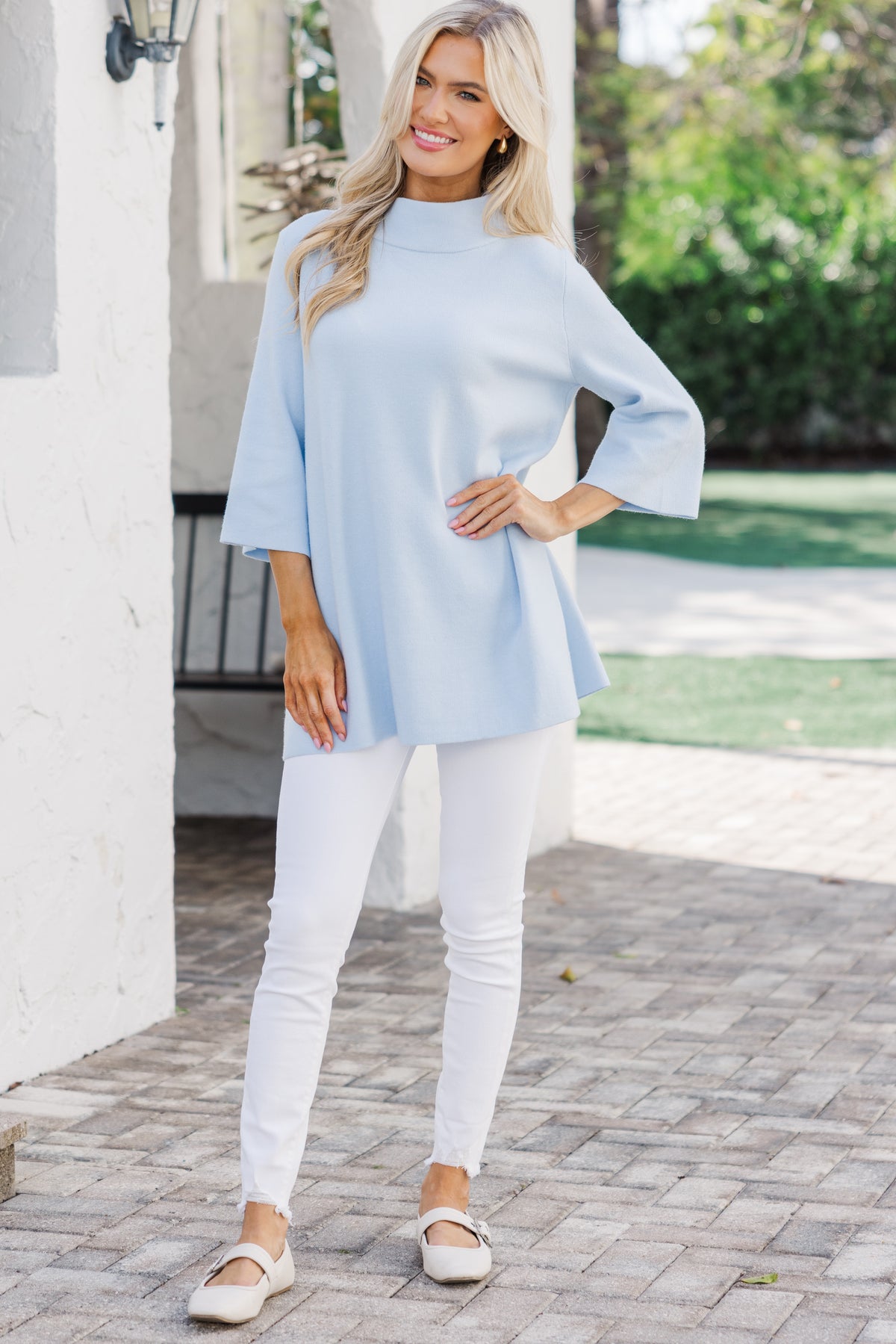 With Ease Light Blue Mock Neck Sweater Tunic – Shop the Mint