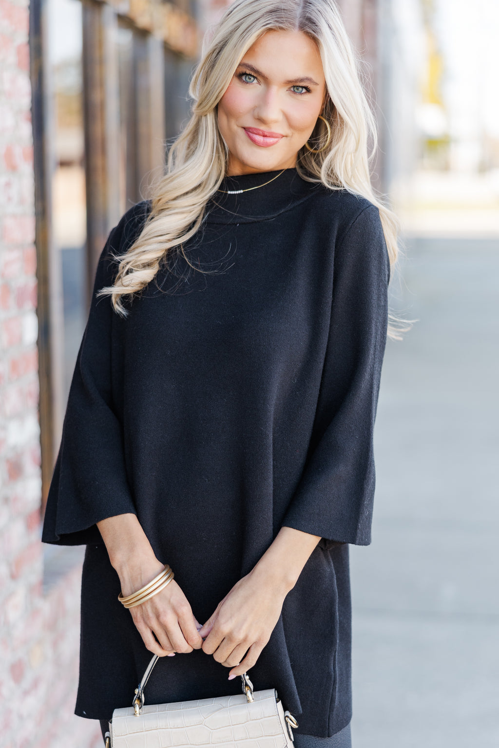 With Ease Black Mock Neck Sweater Tunic – Shop the Mint