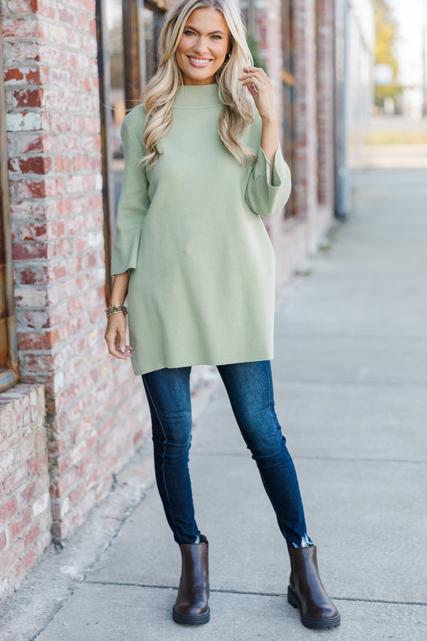 With Ease Sage Green Mock Neck Sweater Tunic