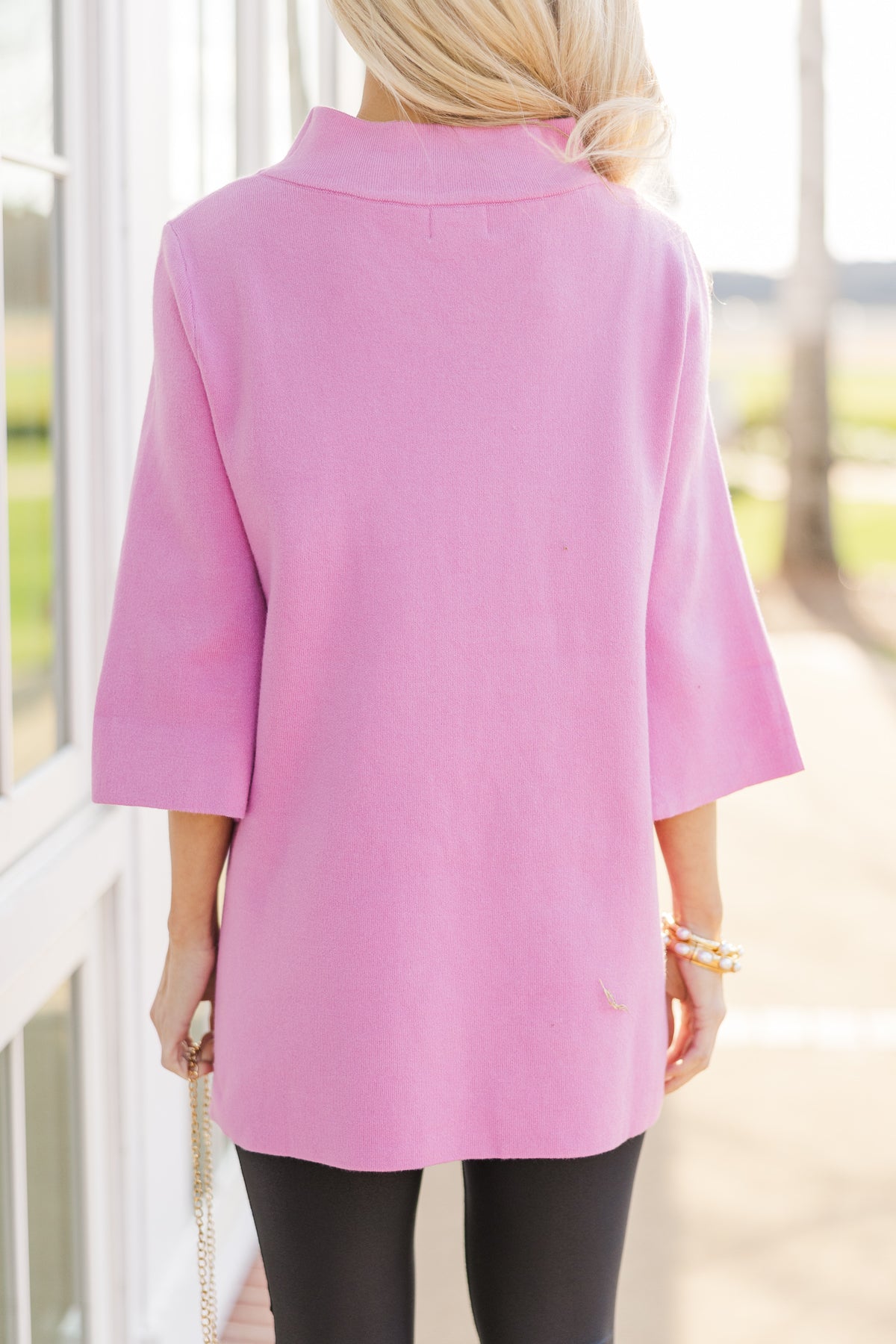 Mock Neck SS T-shirt in Weathered Pink | FINAL SALE