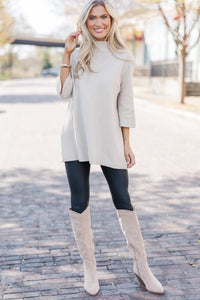 With Ease Oatmeal Mock Neck Sweater Tunic