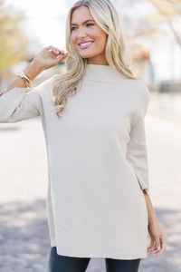 With Ease Oatmeal Mock Neck Sweater Tunic