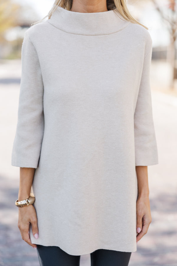 With Ease Oatmeal Mock Neck Sweater Tunic