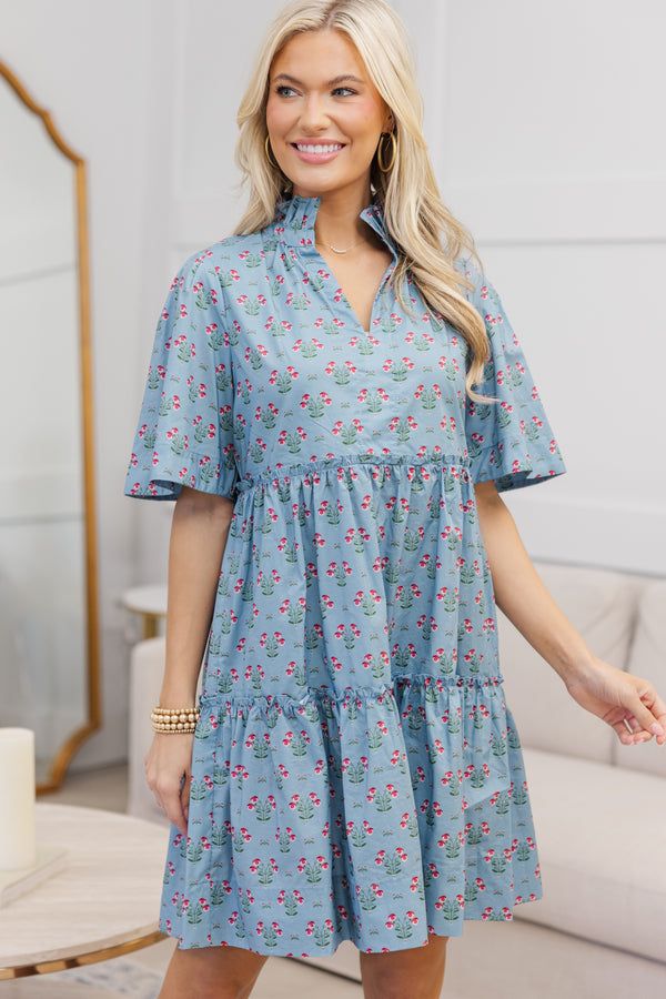 Blue Floral Medallion Tank Dress (Medium)