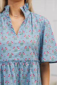 NURSING COLLECTION: Feeling Your Best Blue Floral Medallion Dress