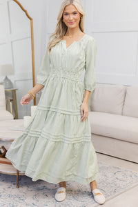 NURSING COLLECTION: It's In The Air Olive Green Striped Tiered Midi Dress