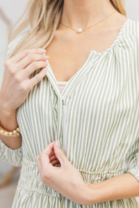 NURSING COLLECTION: It's In The Air Olive Green Striped Tiered Midi Dress