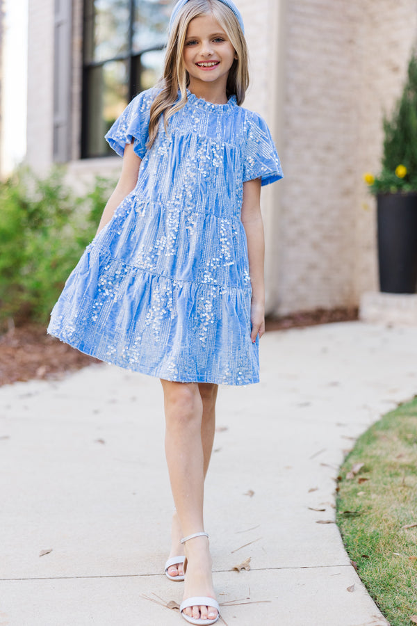 Girls: The Skylar Light Blue Sequin Dress Shop the Mint Girls: The Skylar Light Blue Sequin Dress Shop the Mint