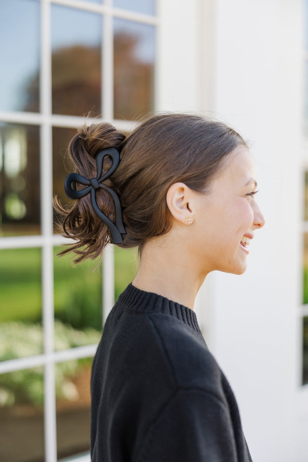 Girls: The Allie Black Bow Claw Clip