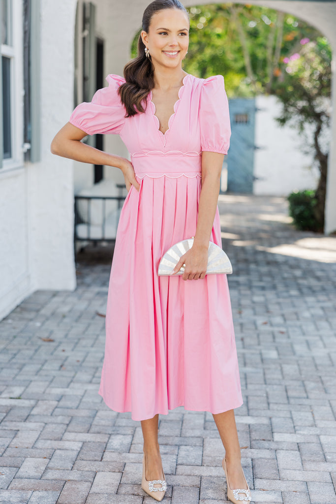 Take What You Need Pink Scalloped Midi Dress – Shop the Mint