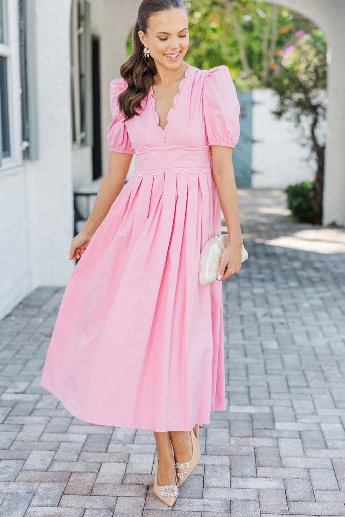 Take What You Need Pink Scalloped Midi Dress – Shop the Mint