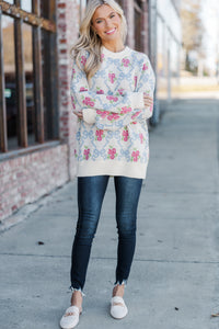 Work It Cream White Floral Sweater