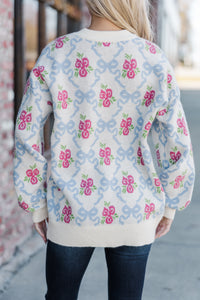 Work It Cream White Floral Sweater