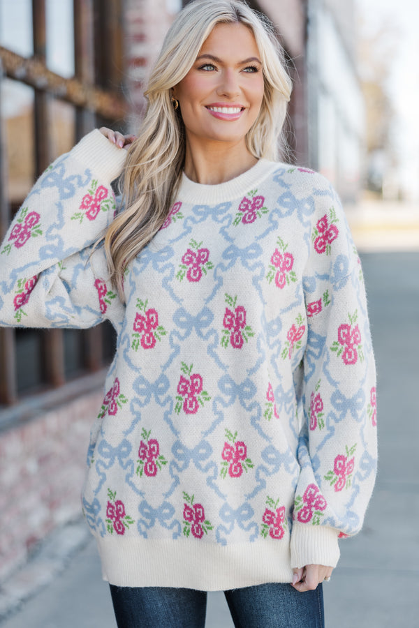 Work It Cream White Floral Sweater