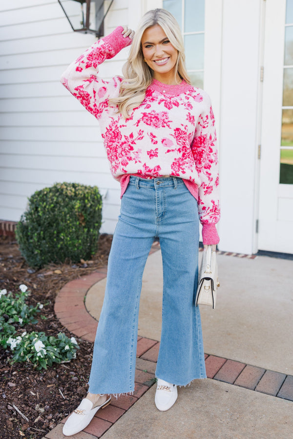 You're All I Want Pink Floral Sweater