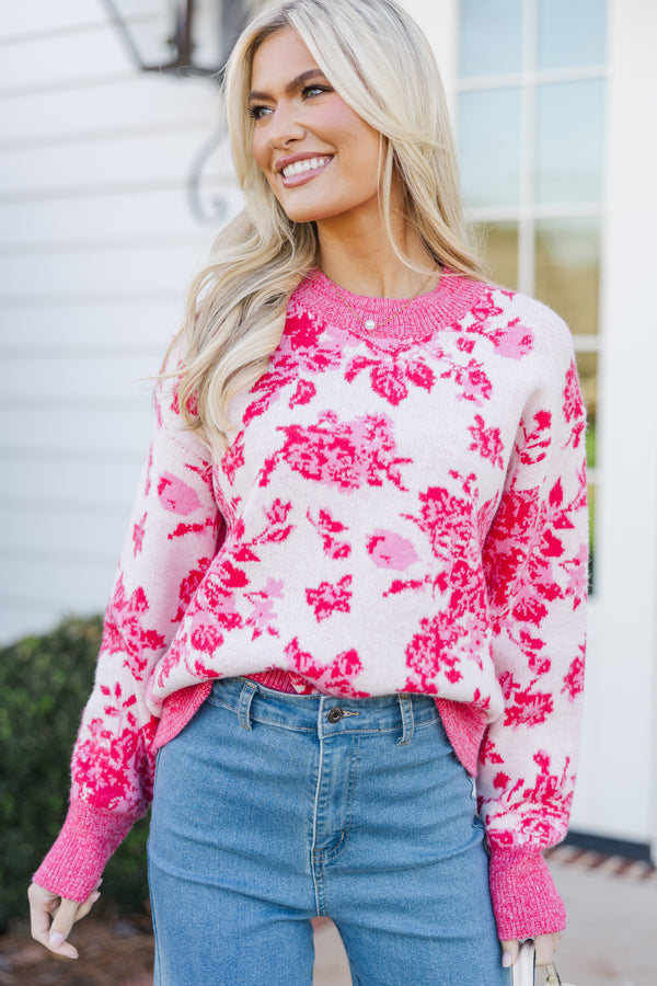 You're All I Want Pink Floral Sweater