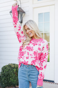 You're All I Want Pink Floral Sweater