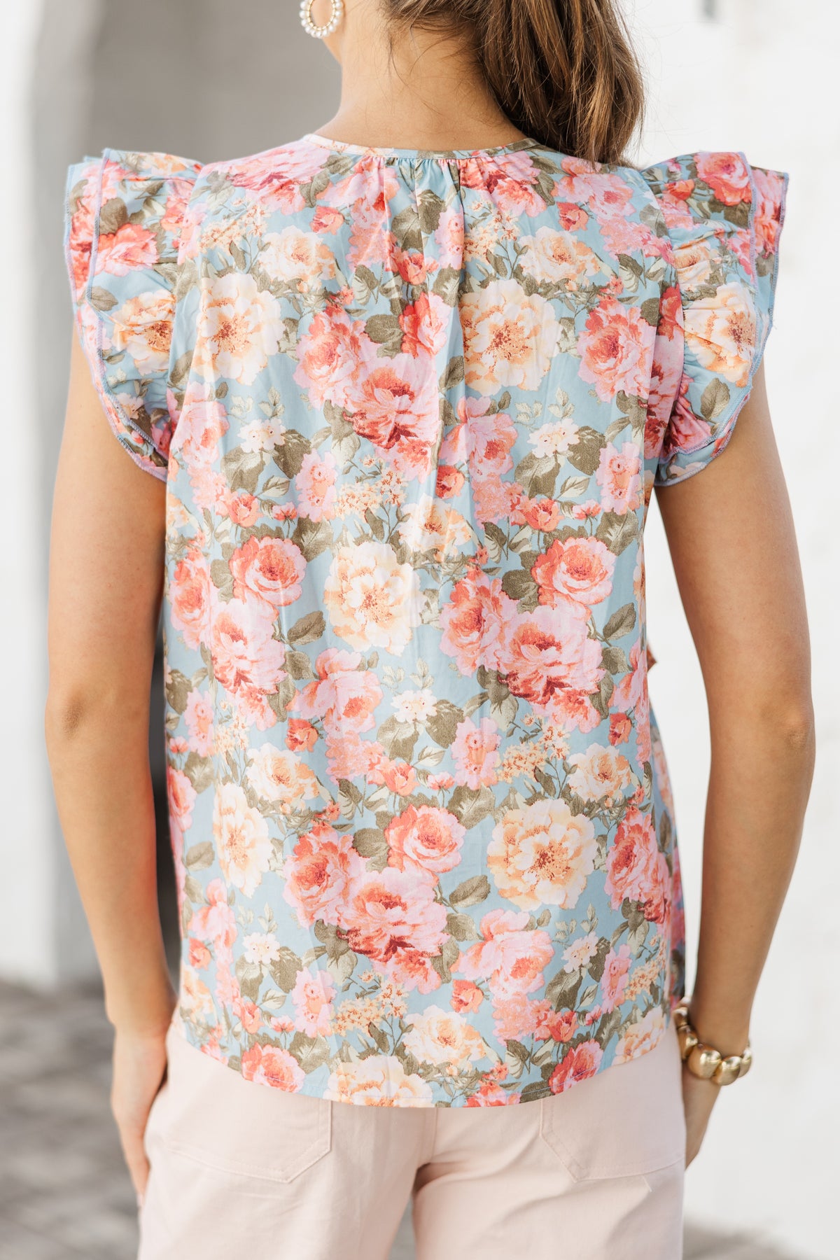 Garden at Goldenhour Flutter Sleeve Blouse in  Blue main image 1