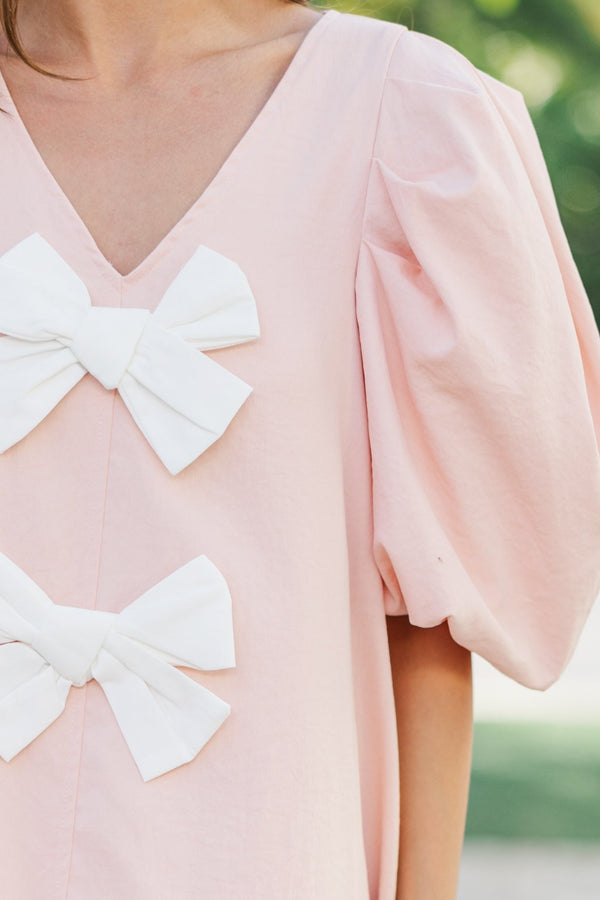 light pink dress with bow Sweet Thoughts Pink Bow Dress Shop the Mint