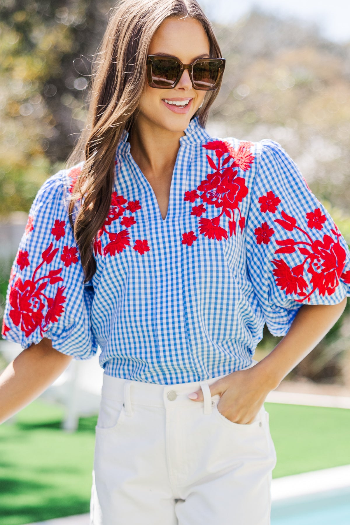 THML: The Peaceful Blue Embroidered Blouse – Shop the Mint