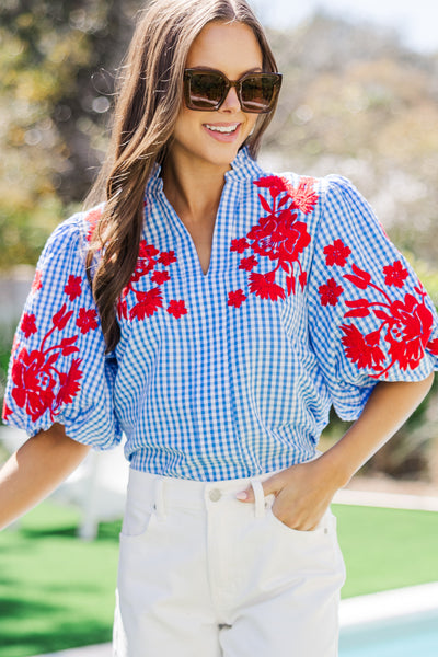 THML: The Peaceful Blue Embroidered Blouse – Shop the Mint
