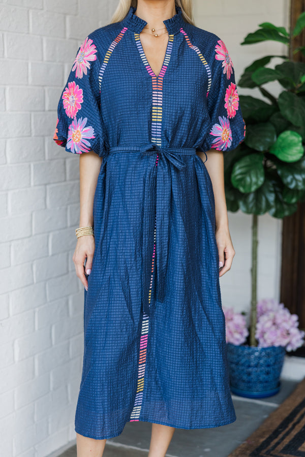 THML: The Consistency Navy Blue Embroidered Midi Dress Shop the Mint THML: The Consistency Navy Blue Embroidered Midi Dress Shop the Mint