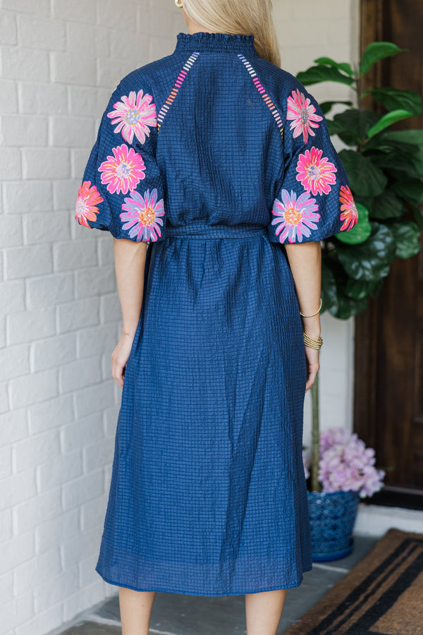 THML: The Consistency Navy Blue Embroidered Midi Dress Shop the Mint THML: The Consistency Navy Blue Embroidered Midi Dress Shop the Mint