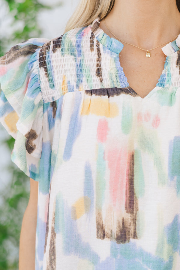 Blue Abstract Sleeveless Tops