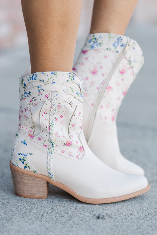 Walk On By Cream Floral Booties