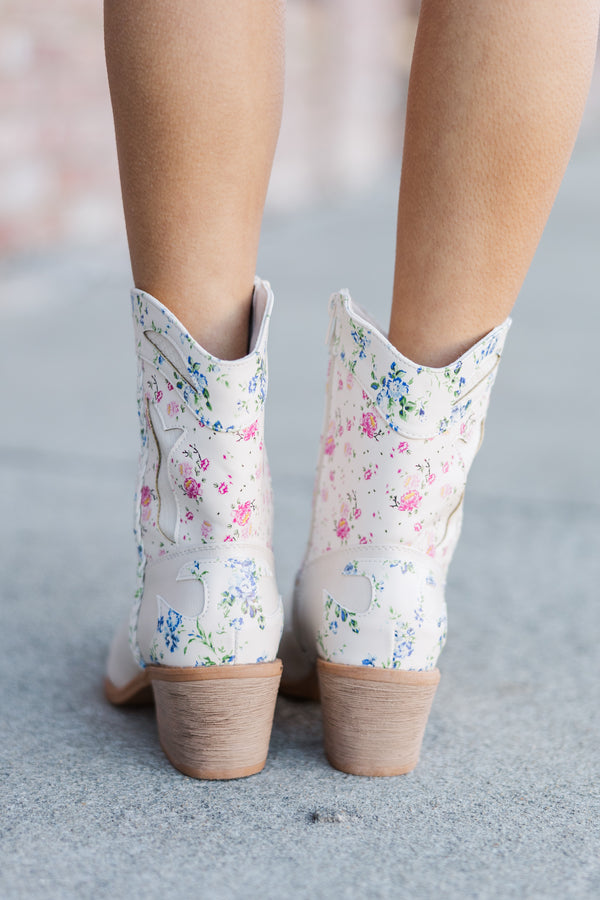 Walk On By Cream Floral Booties