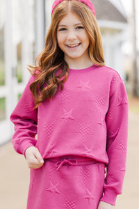 Girls: The Erin Fuchsia Pink Quilted Star Pullover Sweatshirt