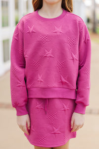 Girls: The Erin Fuchsia Pink Quilted Star Pullover Sweatshirt