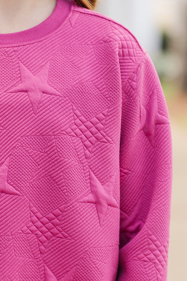 Girls: The Erin Fuchsia Pink Quilted Star Pullover Sweatshirt