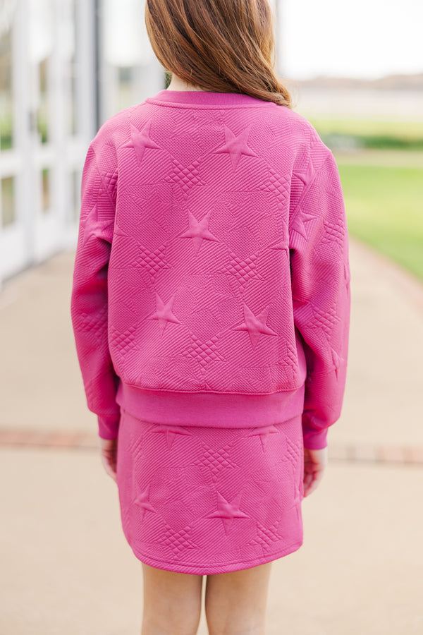 Girls: The Erin Fuchsia Pink Quilted Star Pullover Sweatshirt