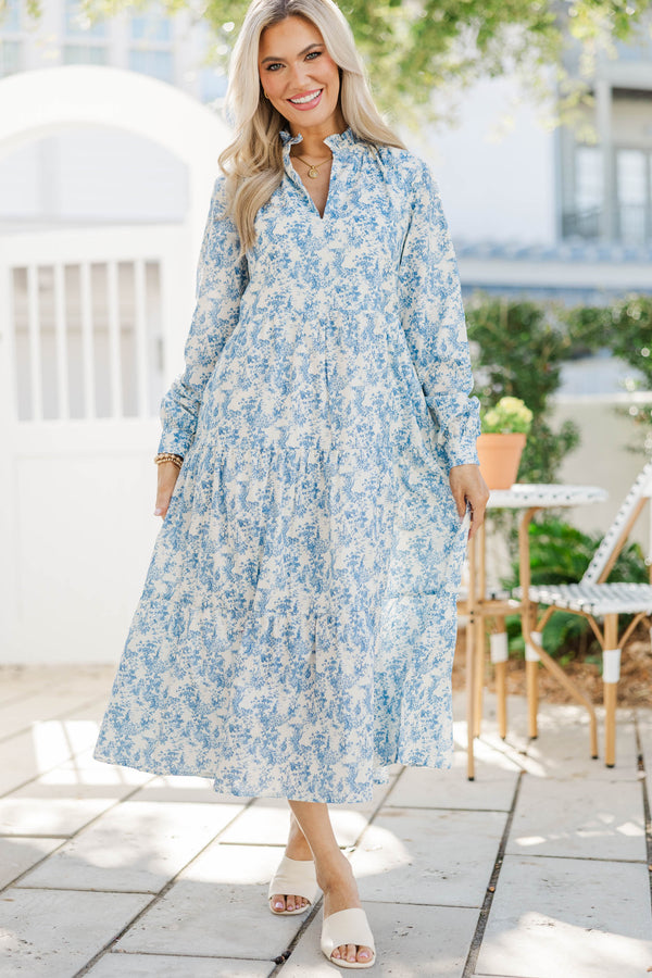 In Your Dreams Blue Toile L/S Midi Dress