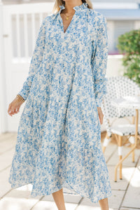 In Your Dreams Blue Toile L/S Midi Dress