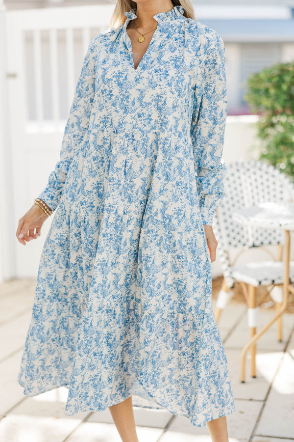 In Your Dreams Blue Toile L/S Midi Dress