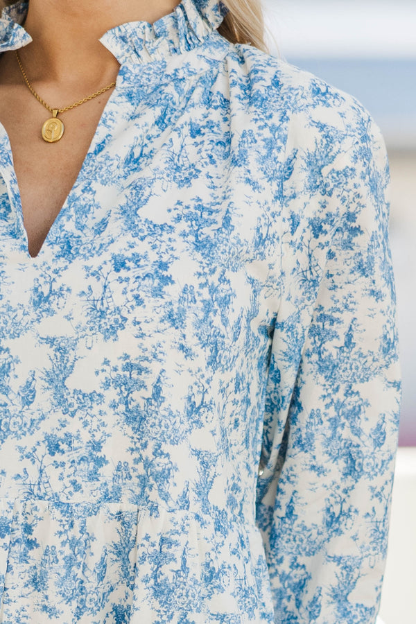 In Your Dreams Blue Toile L/S Midi Dress