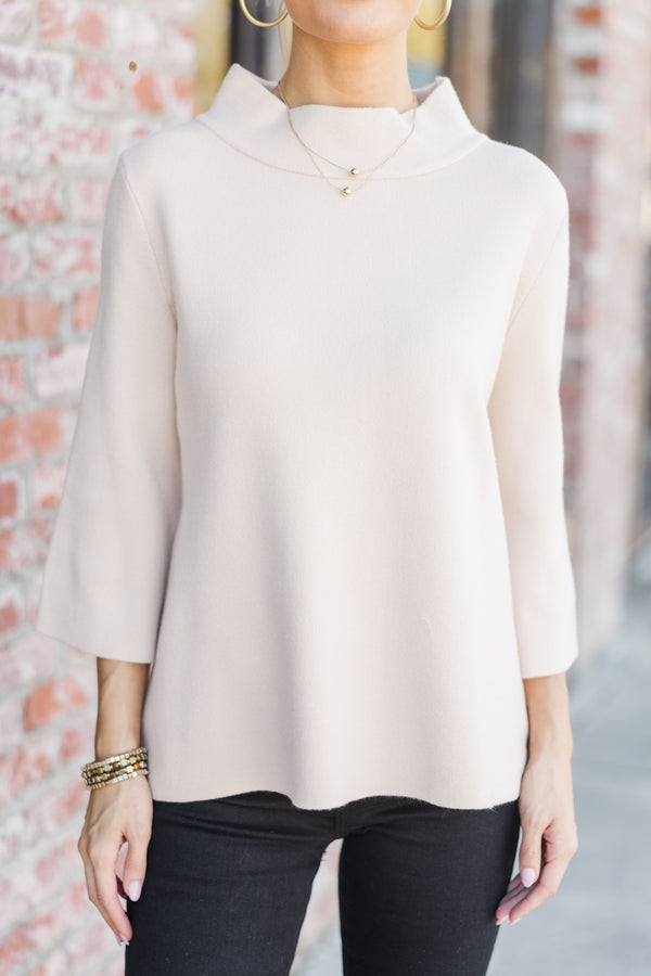 Just A Feeling Light Taupe Mock Neck Sweater